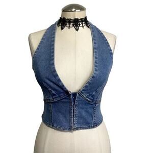 NWT Windsor Denim Halter Top Western Cowgirl Grunge Festival Flattering Sz XS